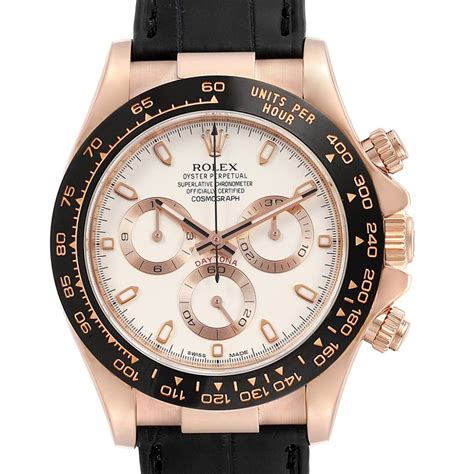 rolex cosmograph daytona rose gold leather strap|18k gold Rolex daytona.